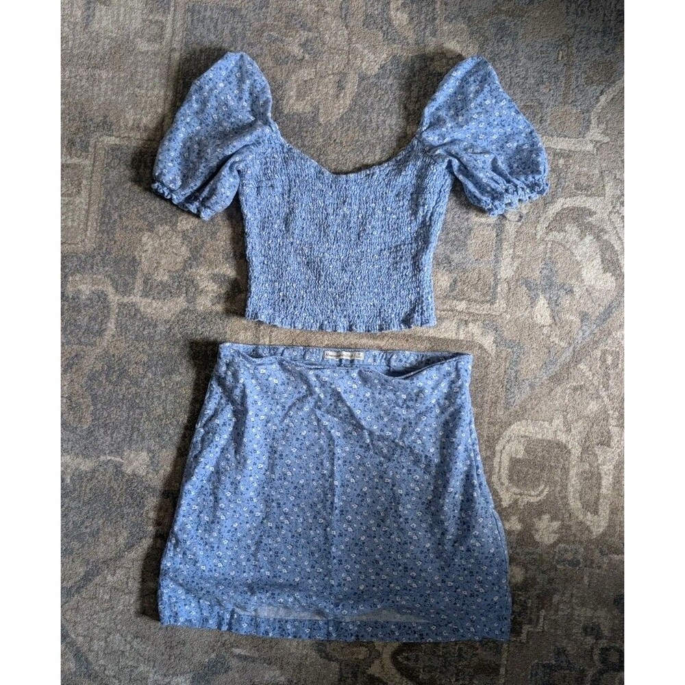 Abercrombie & Fitch Linen Shoulder Floral Puff Sleeve Smocked Sz M Skirt Mini